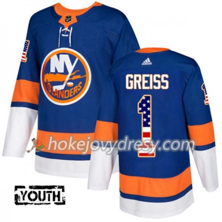 Dětské Hokejový Dres New York Islanders Thomas Greiss 1 2017-2018 USA Flag Fashion Modrá Adidas Authentic